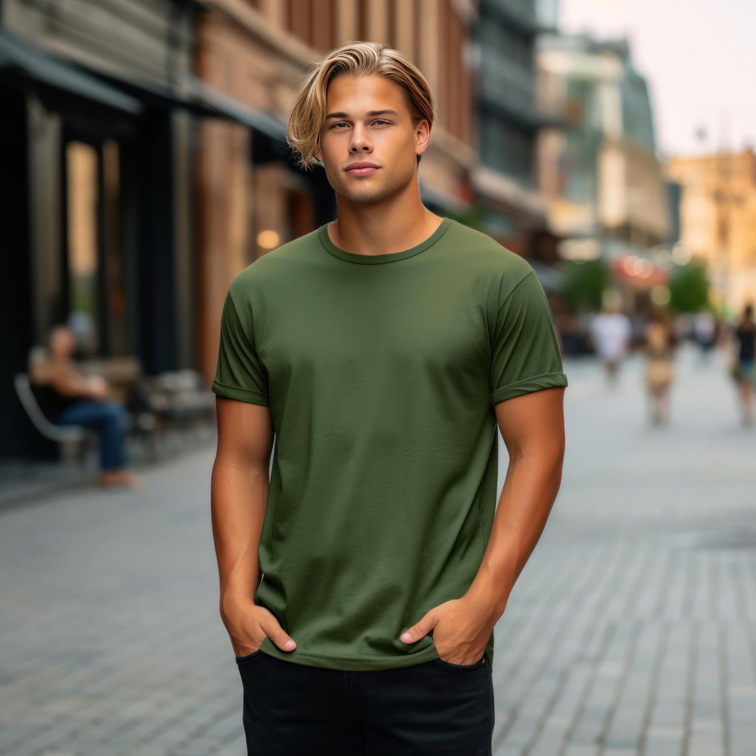 Urban Style Round Neck T-Shirt – Olive Green