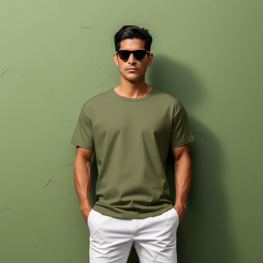 Urban Style Round Neck T-Shirt – Olive Green