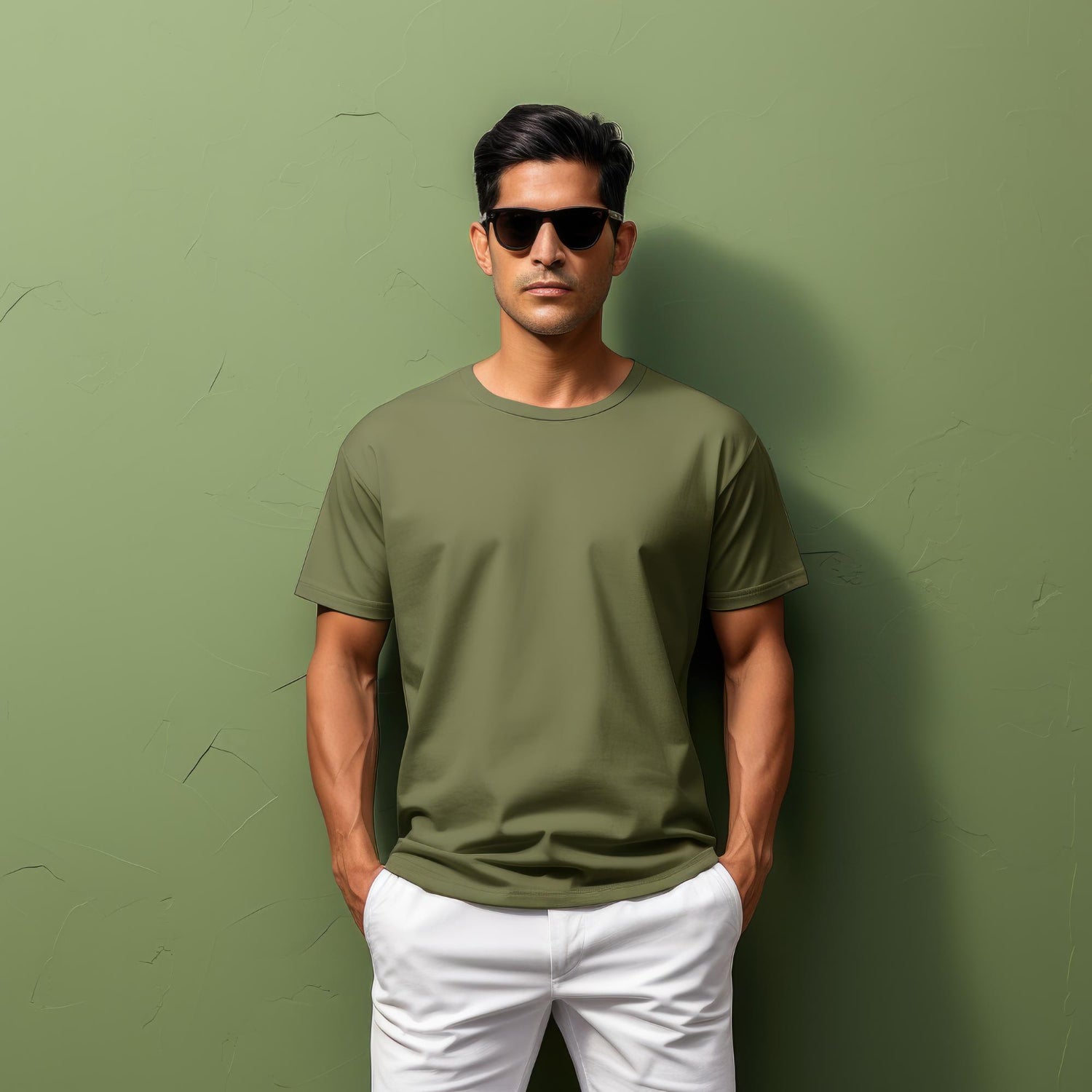 Urban Style Round Neck T-Shirt – Olive Green