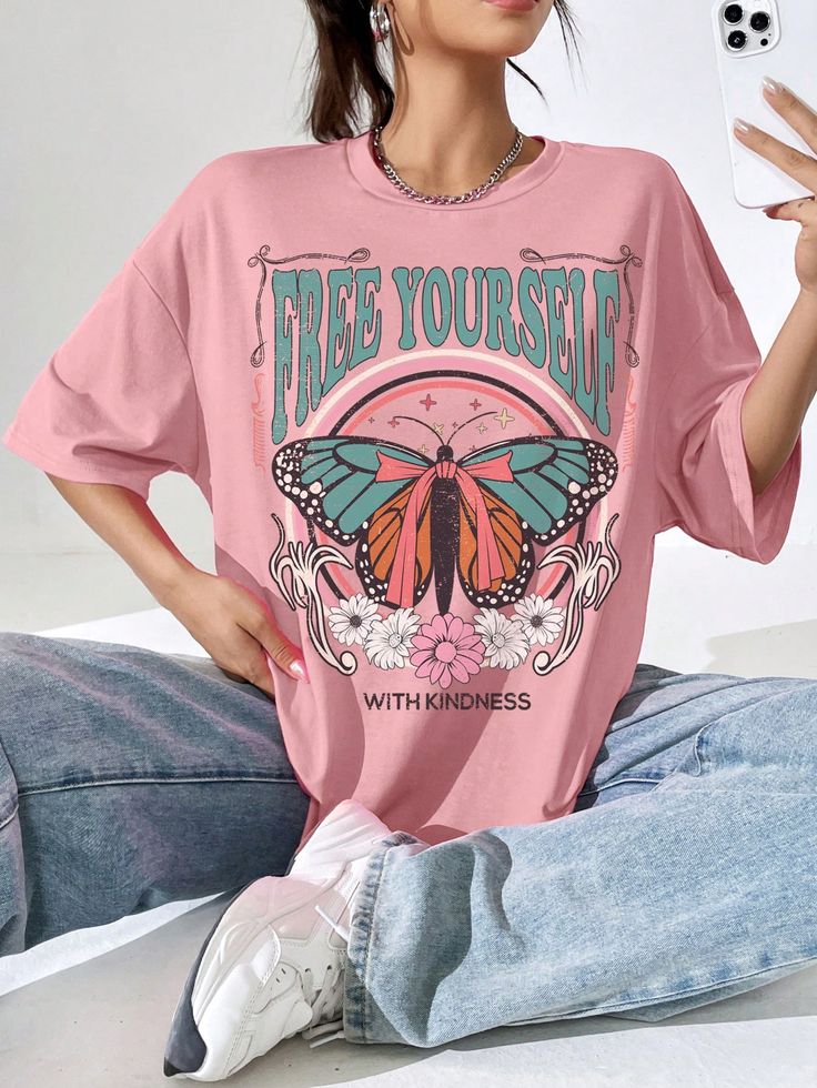 Printed Long Tee – Pink