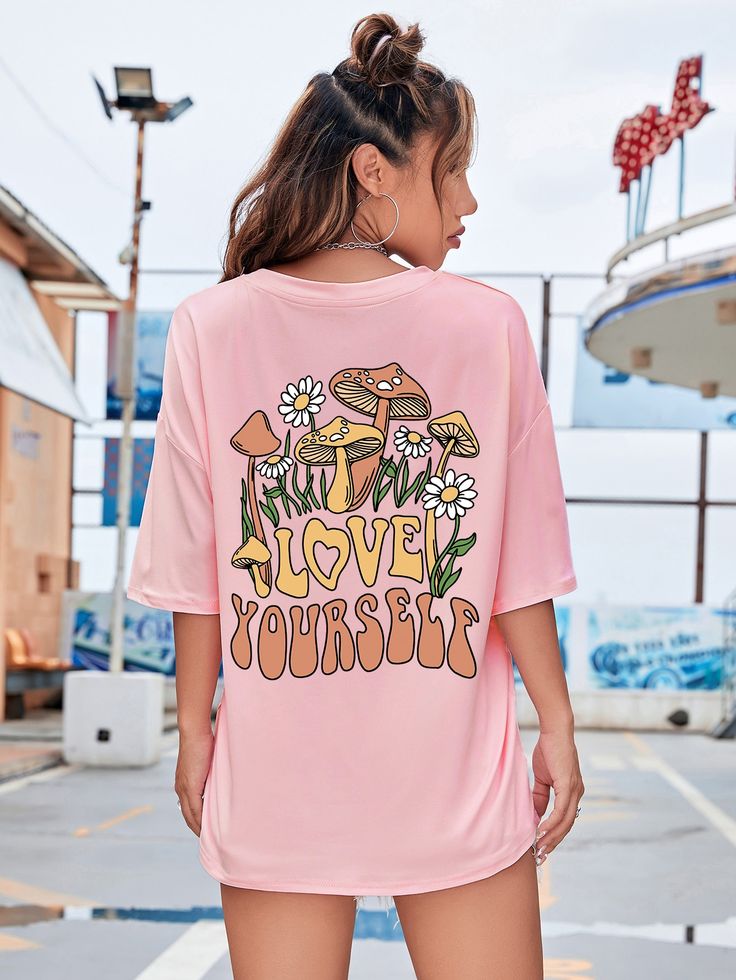 Printed Long Tee – Pink