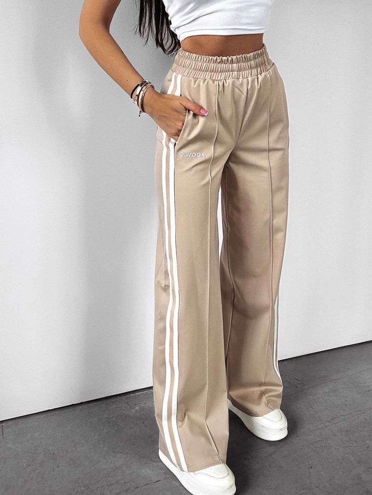 Relax Fit Cotton Track Pants – Beige